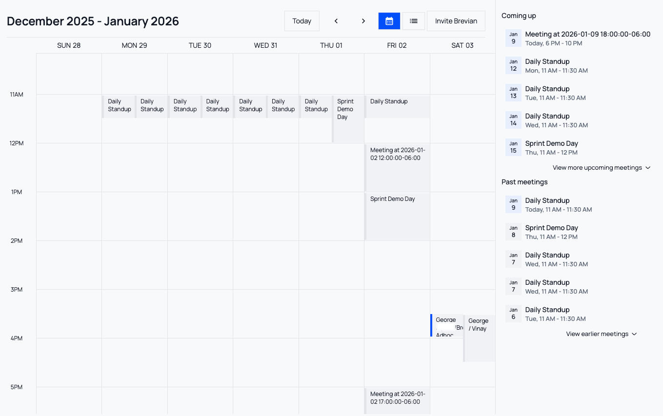 Calendar view of meetings