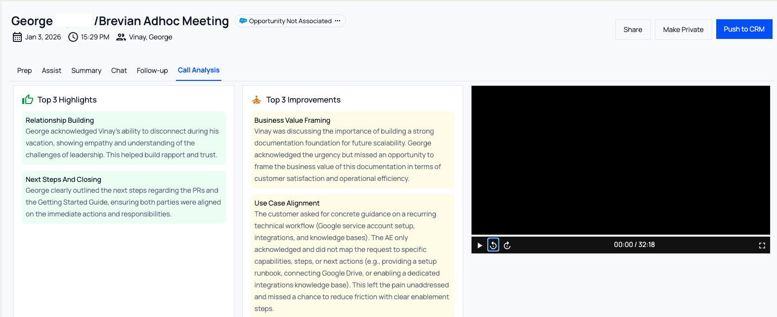 Call Analysis tab for meetings