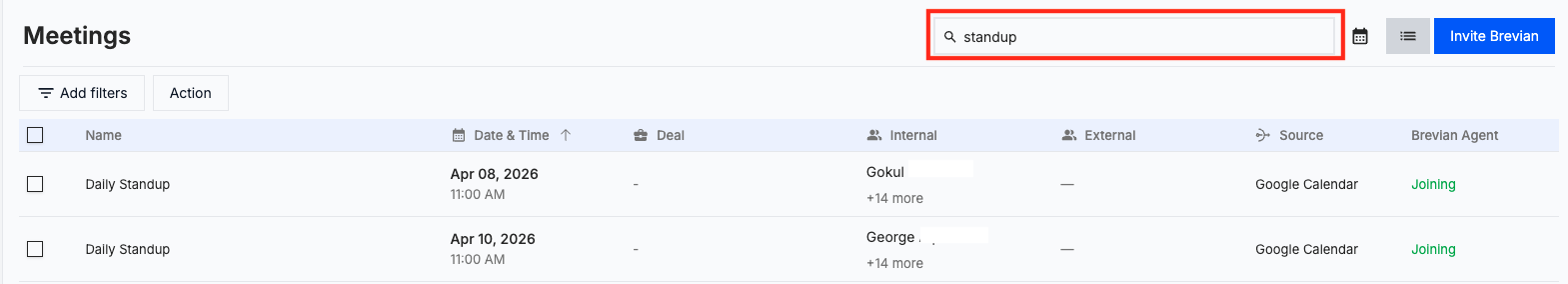 View list of results